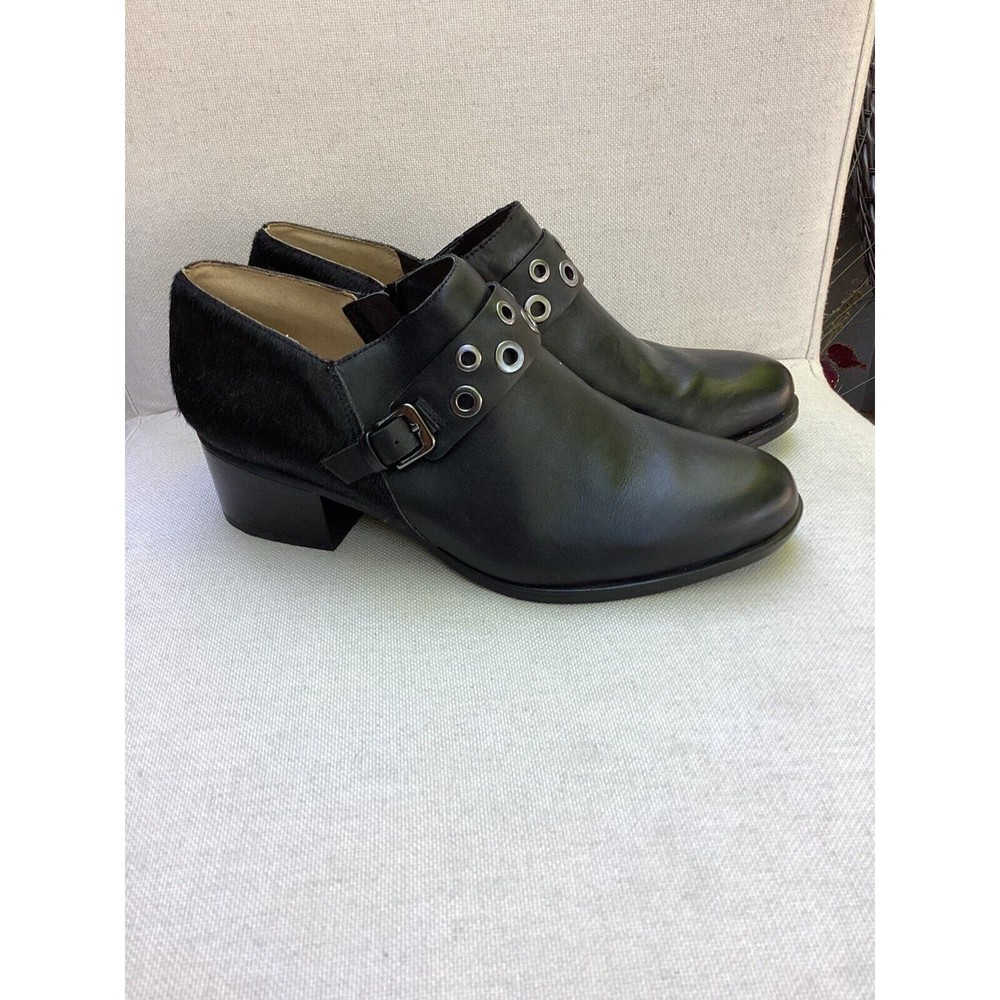 Naturalizer Women Delta Fur Leather Ankle Boots Walking Shoes Size 9.5 M Black